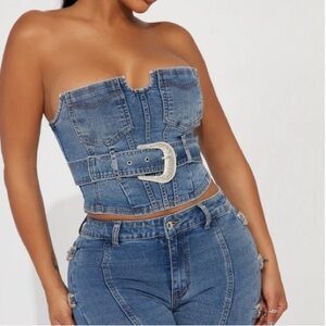 Fashion Nova-Buckle Bunny Denim Corset Top - Medium